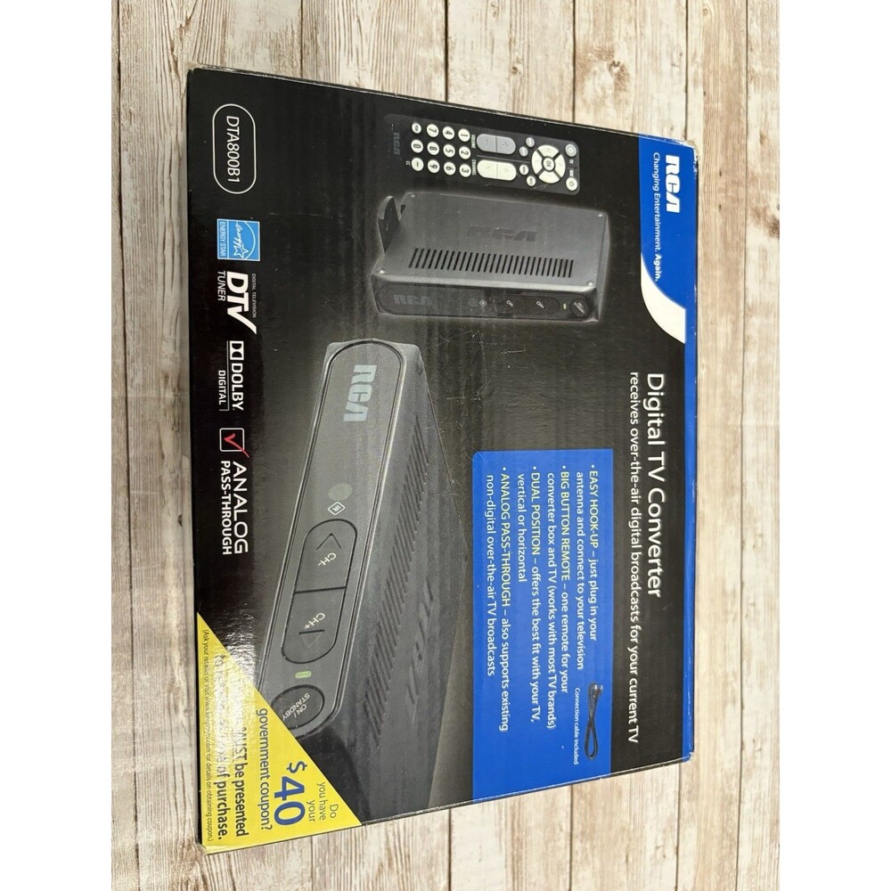 RCA DTA800B1 Digital TV Converter Box Black Analog Pass-Through No Remote